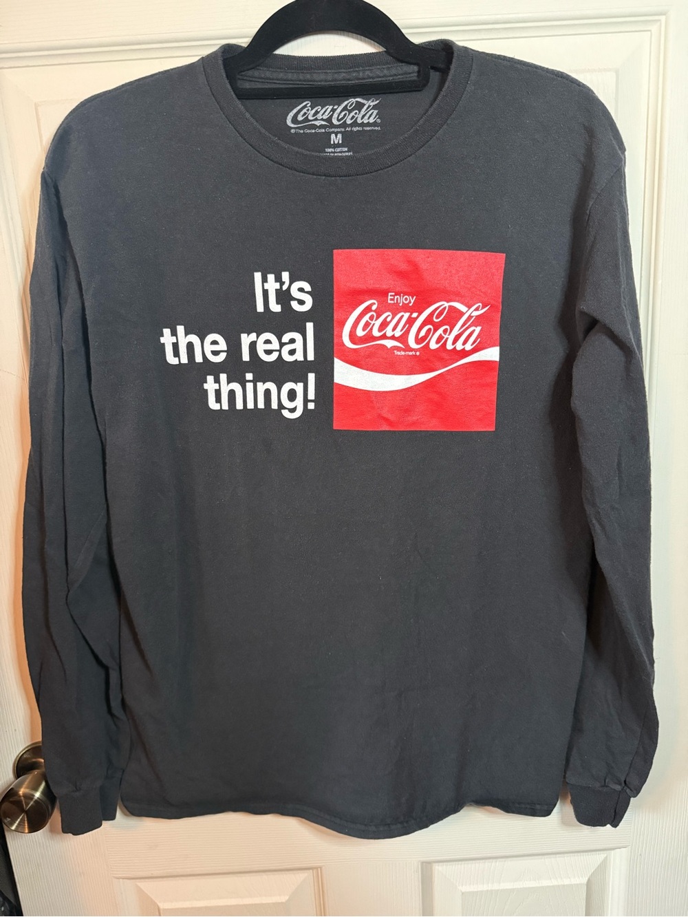 Coca-Cola Black Long Sleeve Shirt Checkered Sleeve Size Medium